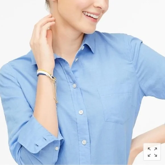 J. Crew Factory Linen shirt perfect fit AL 522 Blue Size Large - Picture 15 of 16